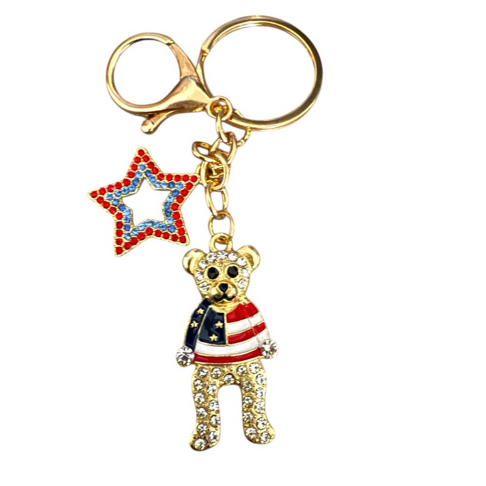 Bear Keychain with Star Charm in Gold Tone